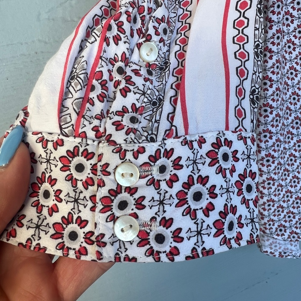 Women's Floral V-Neck Blouse - Coral/Red and White - Picture 4 of 7
